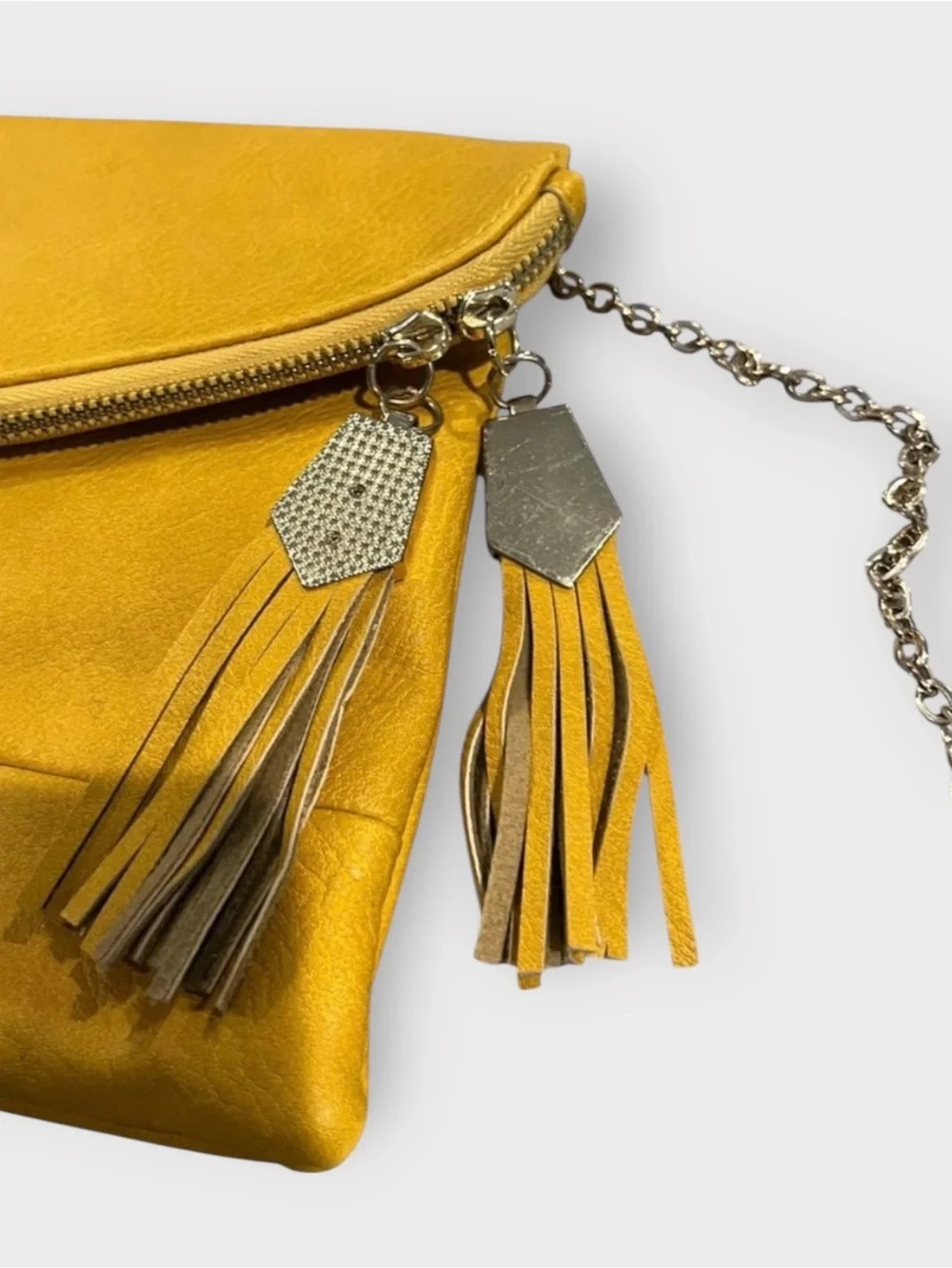 Urban Expressions Mustard Yellow Foldover Crossbody Clutch | chain & tassel